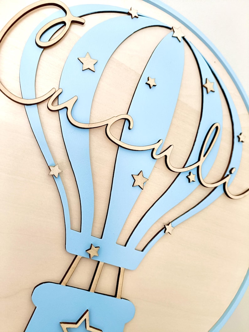 Personalised Hot Air Balloon Name Sign | Nursery Wall Decor | Custom Baby Name Plaque | Wooden Round Wall Hanging | Baby Shower Gift | Boho
