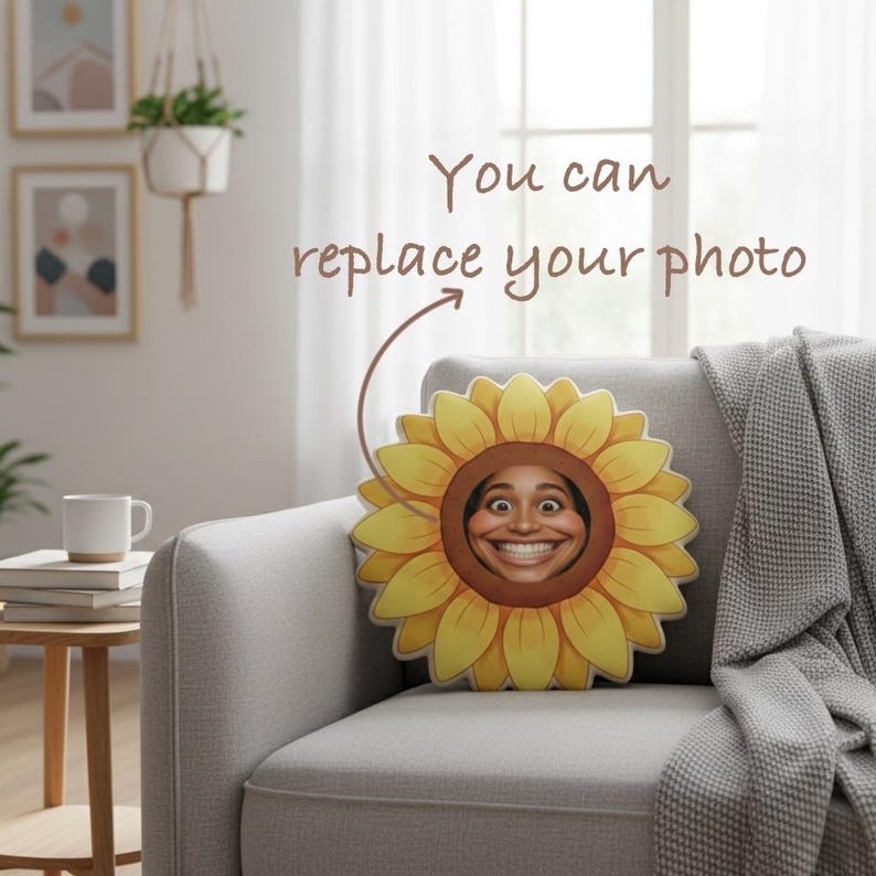 Personalized Sunflower Pillow Custom Face Cushion Sunflower Decor Throw Pillow Girlfriend Birthday Gift