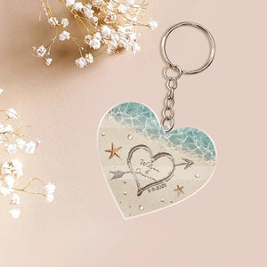 Sand Heart Custom Name Keychain, Personalized Couple Beach Keychain, Custom Names & Date Keyring, Romantic Anniversary Gift for Him Her