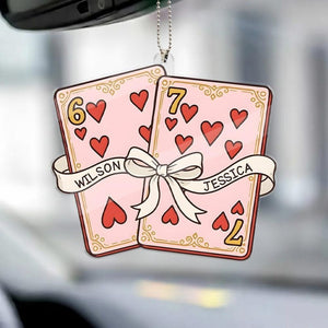 Personalized Playing Card Couple Car Ornament, Custom Name Rearview Mirror Charm, Romantic Valentine Anniversary Gift for Him Her.