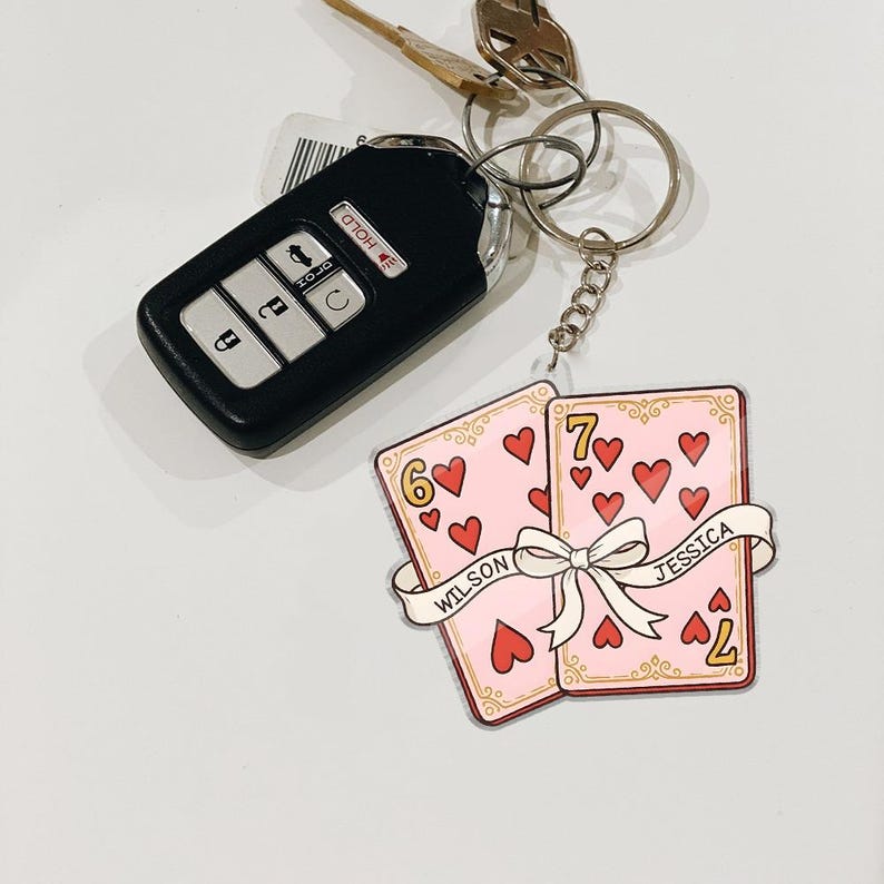 Personalized Playing Card Couple Car Ornament, Custom Name Rearview Mirror Charm, Romantic Valentine Anniversary Gift for Him Her