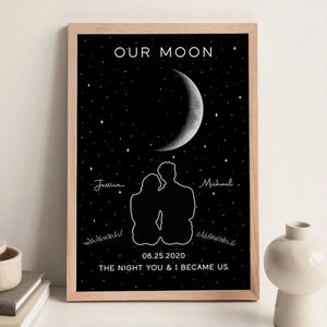 Our Moon Personalized Couple Print, Custom Moon Phase Wall Art, Anniversary Gift for Couples, The Night We Met Keepsake