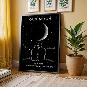 Our Moon Personalized Couple Print, Custom Moon Phase Wall Art, Anniversary Gift for Couples, The Night We Met Keepsake