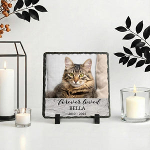 Custom Cat Memorial Photo Stone Plaque: Pet Portrait Bereavement Rock Slate