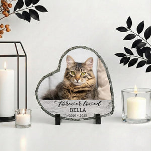 Custom Cat Memorial Photo Stone Plaque: Pet Portrait Bereavement Rock Slate