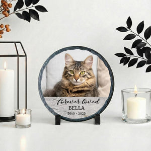Custom Cat Memorial Photo Stone Plaque: Pet Portrait Bereavement Rock Slate