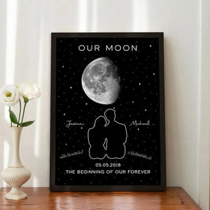 Our Moon Personalized Couple Print, Custom Moon Phase Wall Art, Anniversary Gift for Couples, The Night We Met Keepsake