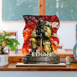 Personalized Firefighter Memorial Plaque, Custom Fireman Sign with Name, Honor Service Sacrifice Tribute Gift for Firefighter Dad Husband