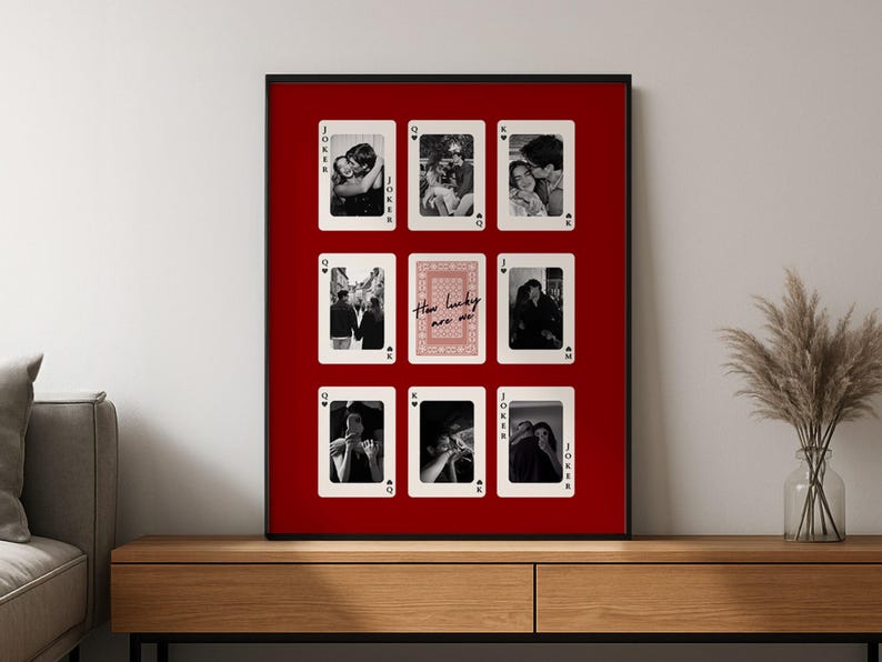Custom Playing Card Photo Frame, How Lucky are We Poster and Canvas, Personalized Prints for him, Anniversary Gift for Boyfriend, Couple DIY Gift