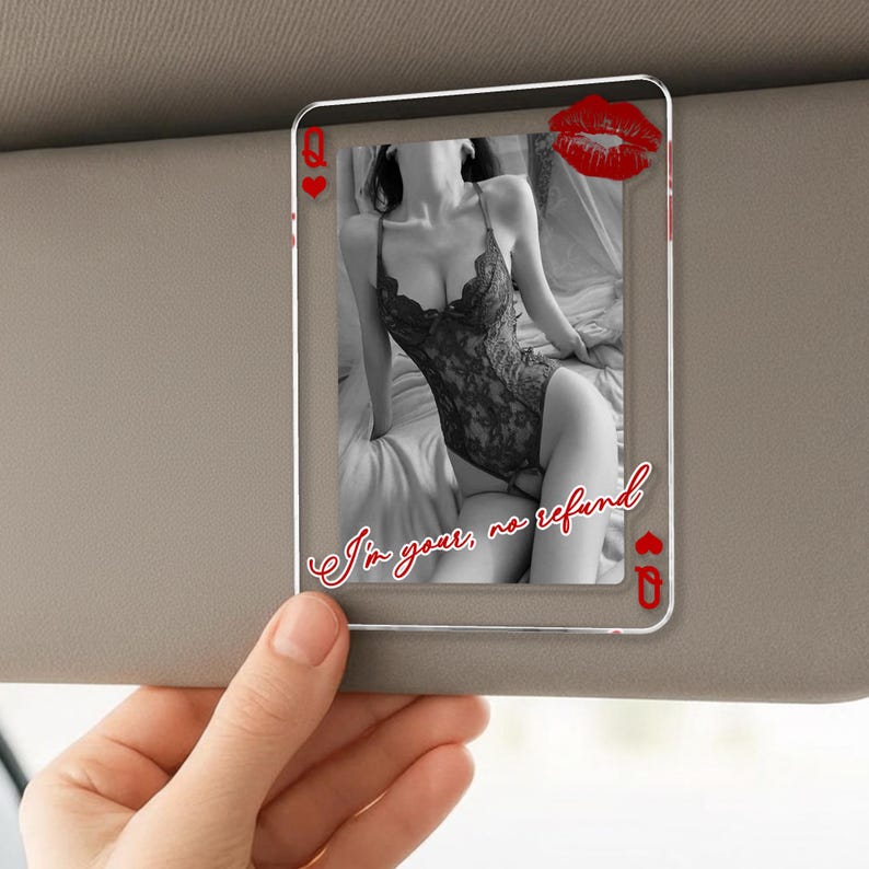 Boudoir Photo Car Visor Clip, Custom Playing Card Valentines Gifts For Him, Drive Safe Boyfriend, Personalized Spicy Photo Gift for Husband