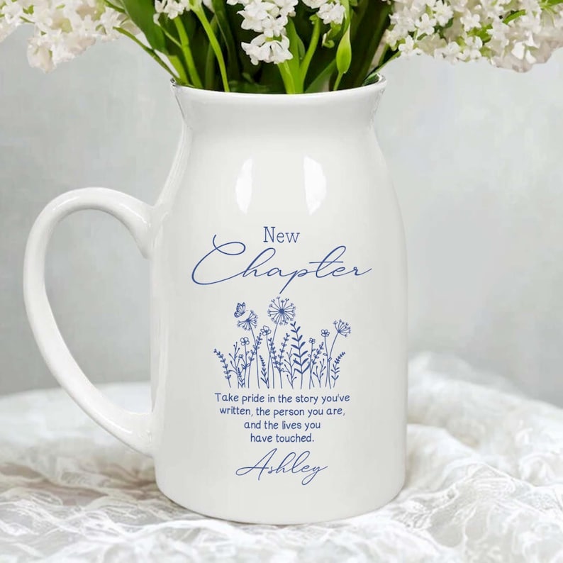 New Chapter Going Away Gift For Coworker Ceramic Flower Vase, Personalized New Job Gifts for Boss, Retirement Present