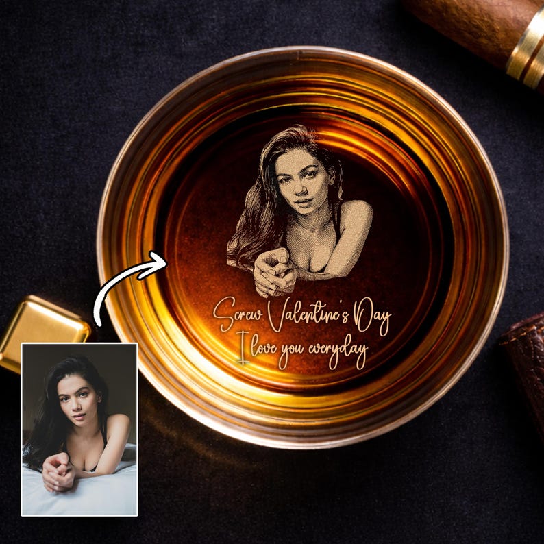 Personalized Photo Whiskey Glass for Him, Custom Anniversary Gift for Husband, Spicy Boudoir Photo Engraving, Valentine's Day Gift for Men