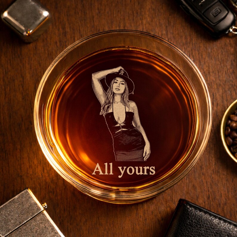 Personalized Photo Whiskey Glass for Him, Custom Anniversary Gift for Husband, Spicy Boudoir Photo Engraving, Valentine's Day Gift for Men