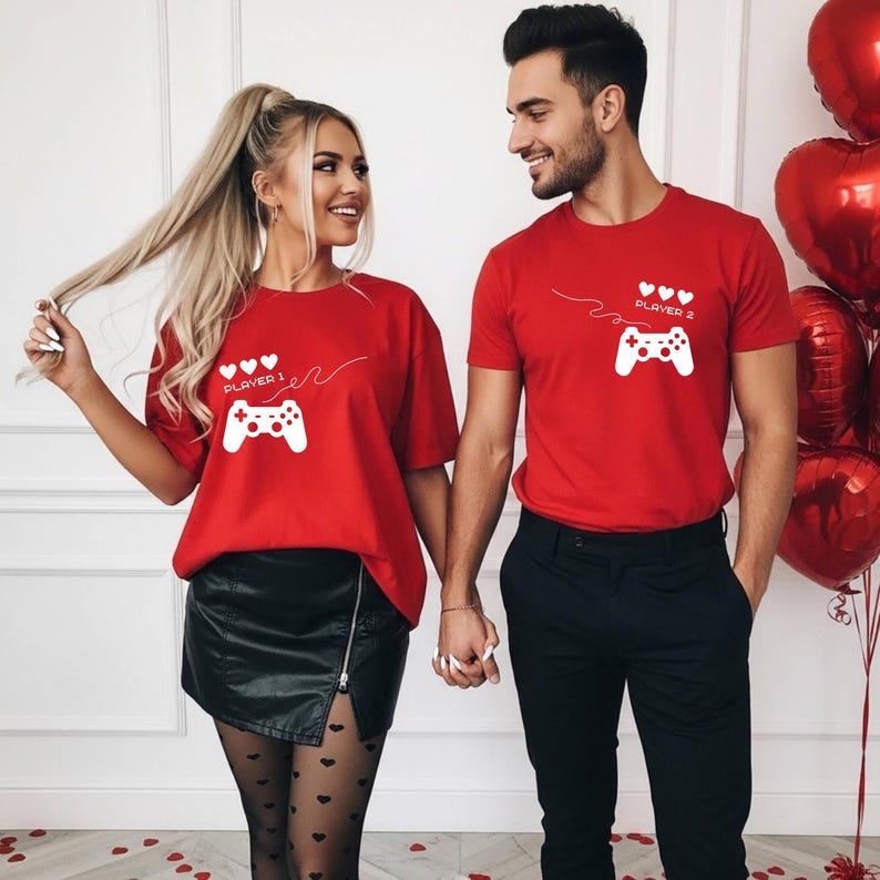 Gamer Couple Matching Shirts, Player 1 and Player 2 Tee, Gaming Valentine Matching Tshirt, Game Console Controller design gifts for couples