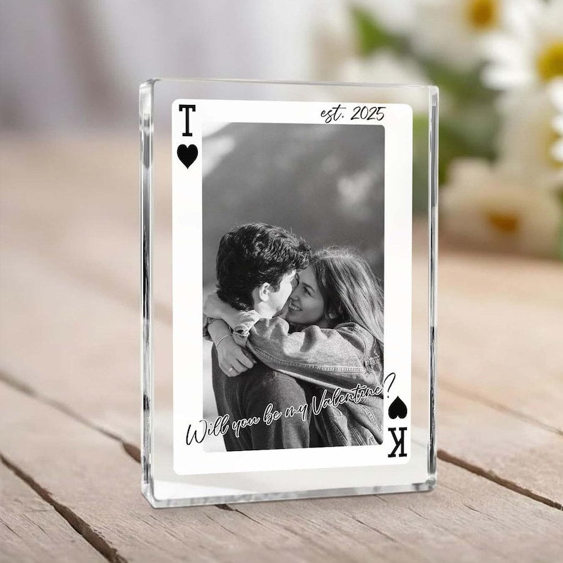 Personalized Playing Card Acrylic Block Plaque: Custom Couple Photo Gift for Couples & Family