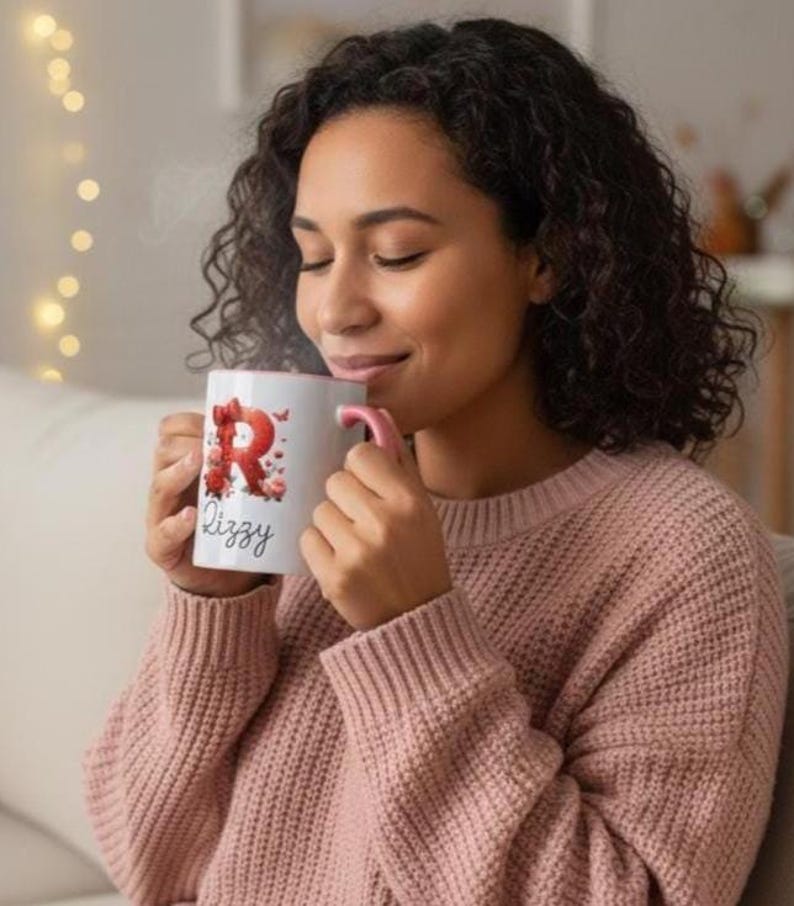 Personalized Valentine Mug Gift - Floral Initial Monogram | Custom Name Coffee Cup