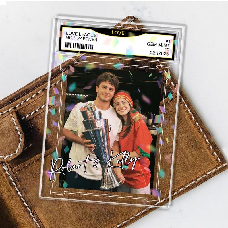 Custom Couple Photo Acrylic Block, Personalized Trading Card Desk Name Plate For Couple, Baseball Lover Gift, Valentines Day Gift For Him