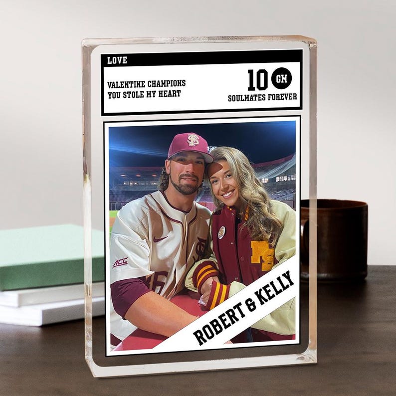 Personalized Trading Card Desk Name Plate For Couple, Custom Couple Photo Acrylic Block Plaque, Couple Sports, Gift for Baseball Lover