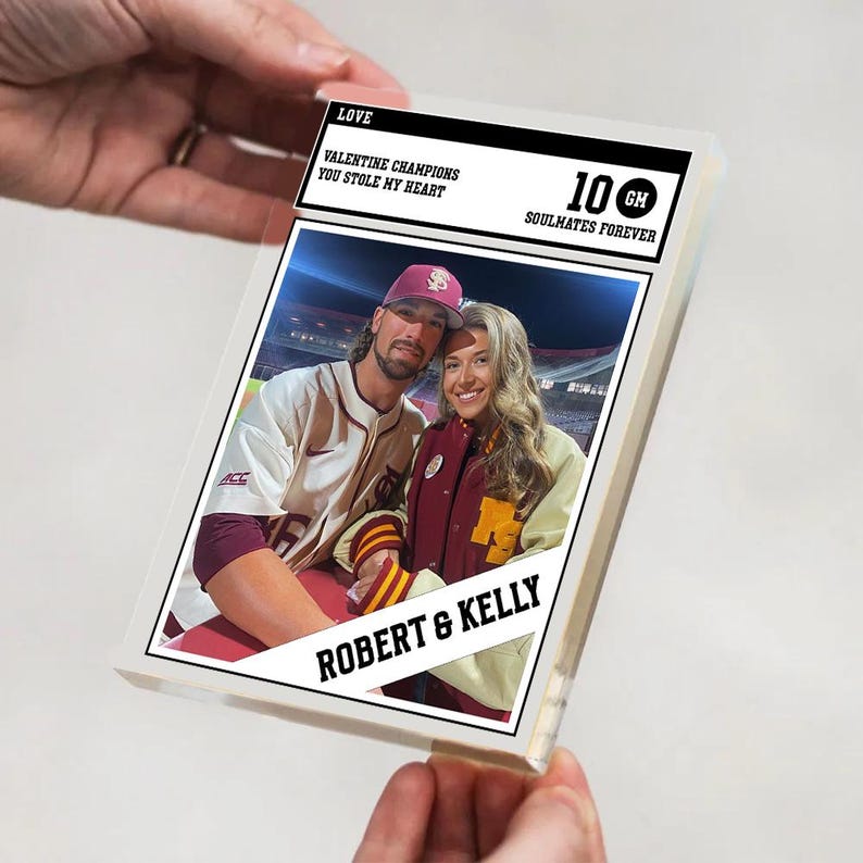 Personalized Trading Card Desk Name Plate For Couple, Custom Couple Photo Acrylic Block Plaque, Couple Sports, Gift for Baseball Lover
