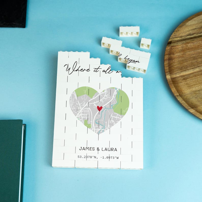 Where We Met Brick Custom Map Print. Personalised First Date Anniversary Valentine's Keepsake.