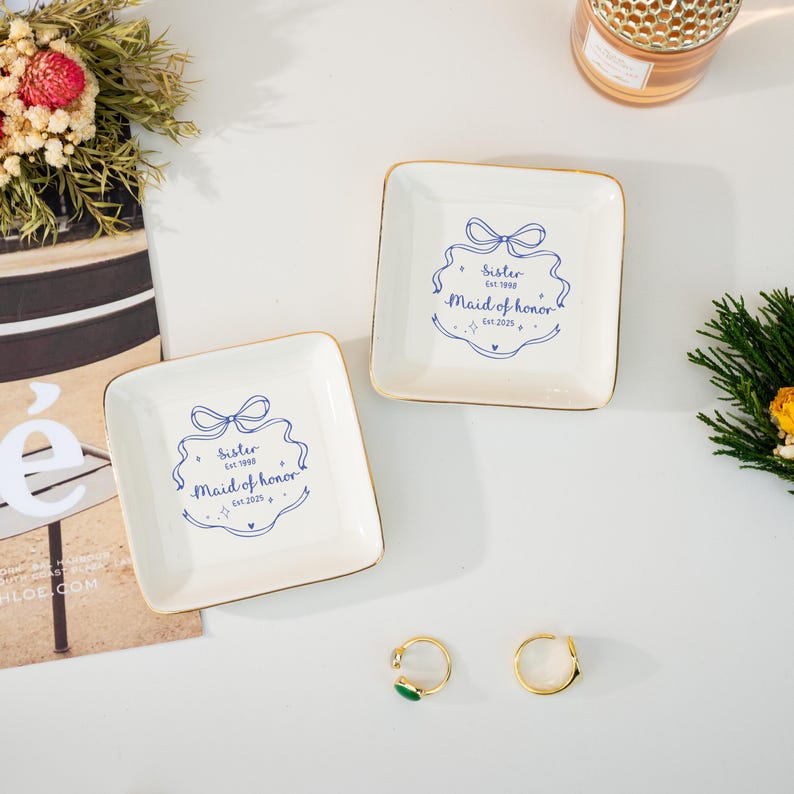 Personalized Sister Maid Of Honor Jewelry Dish, Bridesmaid Trinket Tray, Wedding Gift For Sister, Best Friend Jewelry Dish, Bridesmaid Proposal