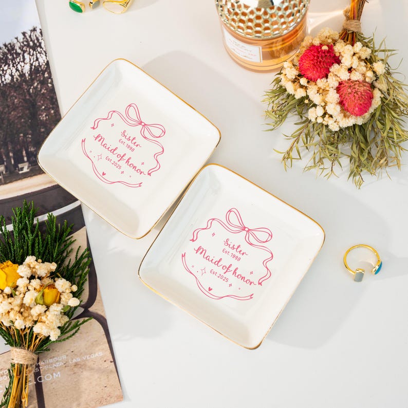 Personalized Sister Maid Of Honor Jewelry Dish, Bridesmaid Trinket Tray, Wedding Gift For Sister, Best Friend Jewelry Dish, Bridesmaid Proposal