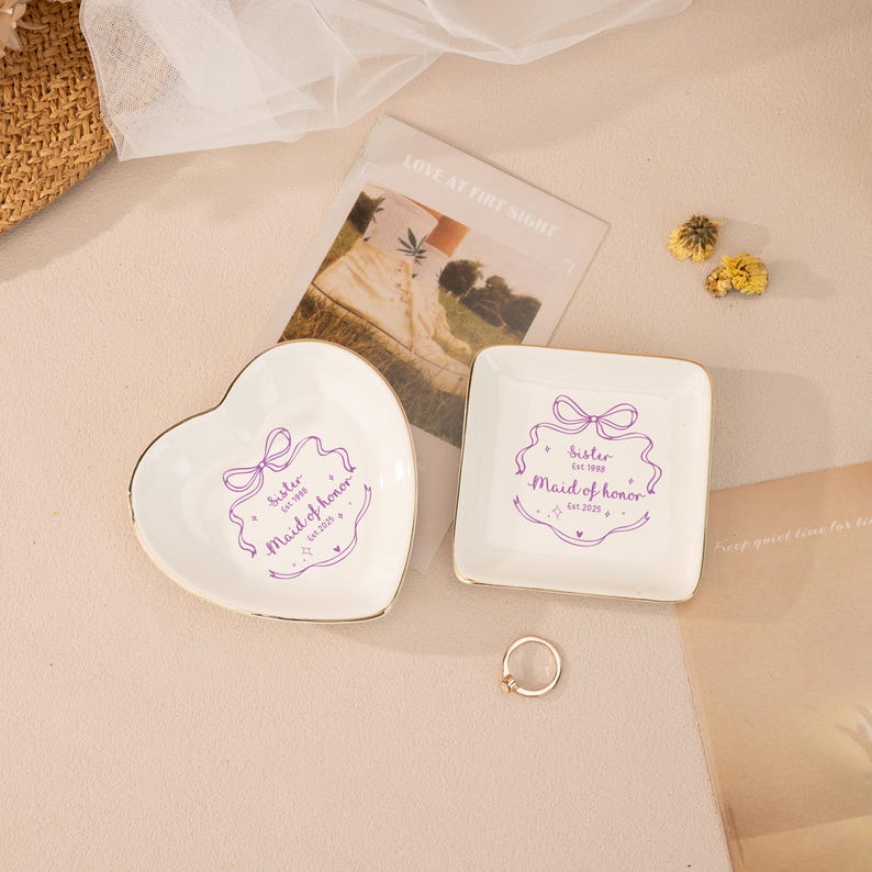 Personalized Sister Maid Of Honor Jewelry Dish, Bridesmaid Trinket Tray, Wedding Gift For Sister, Best Friend Jewelry Dish, Bridesmaid Proposal
