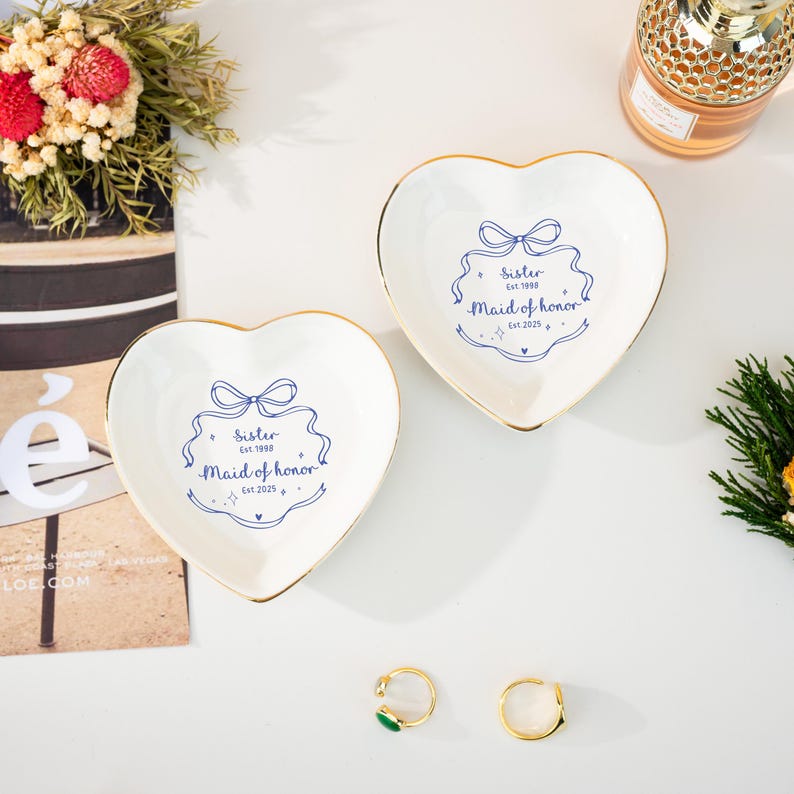 Personalized Sister Maid Of Honor Jewelry Dish, Bridesmaid Trinket Tray, Wedding Gift For Sister, Best Friend Jewelry Dish, Bridesmaid Proposal