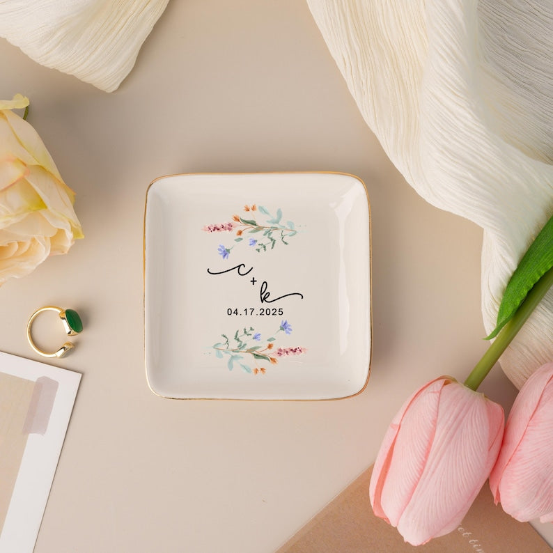 Custom Jewelry Tray, Personalized Wedding Ring Dish, Engagement Trinket Dish, Bridal Shower
