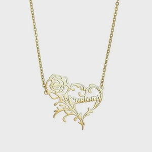 Custom Name Rose Heart Charm Necklace Romantic Personalized Stainless Steel Flower Pendant Collar Women Jewelry Girlfriend/Valentine Gift/Mother's Day Gift