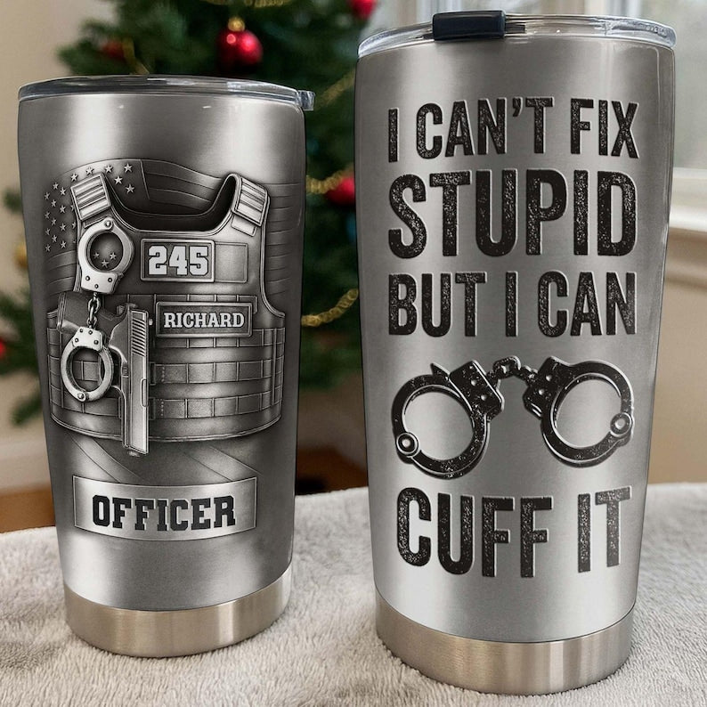 Thin Blue Line Personalized Police Tumbler, Police Travel Cup, 20 oz Tumbler For Him, Gifts For Police Officer Gifts for Police Travel Mug
