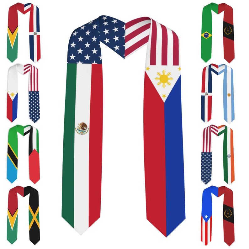 Custom Country Flags Graduation Stole, 2/3/4 Flags Mixed Graduation Sash, Personalized Graduation Gift for Students, Class of 2026
