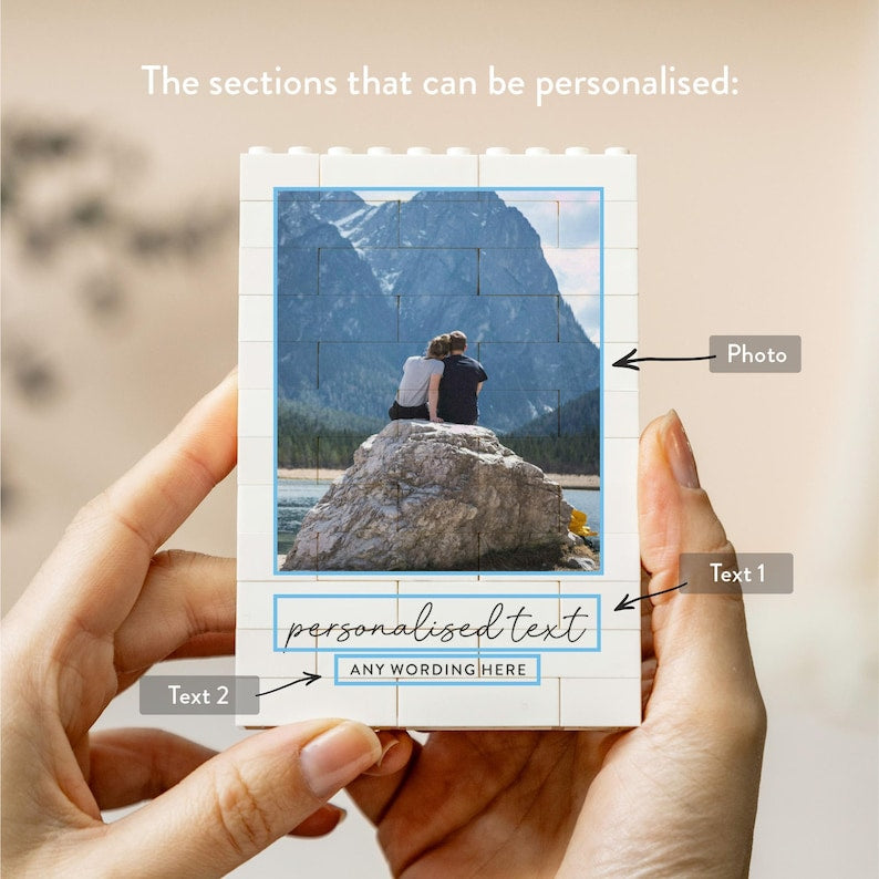 Personalised Anniversary Photo Gift, Couple Adventure Keepsake, Custom Text Photo Memory Block, Valentines Day Gift For Couple, Wedding Gift