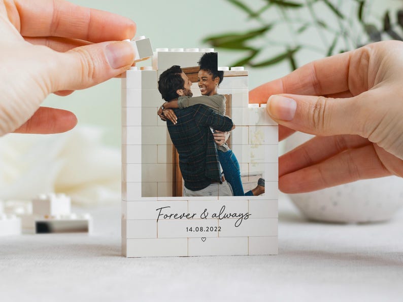 Personalised Anniversary Photo Gift, Romantic Keepsake, Custom Building Block Keepsake, Valentines Day Gift For Couple, Wedding Anniversary