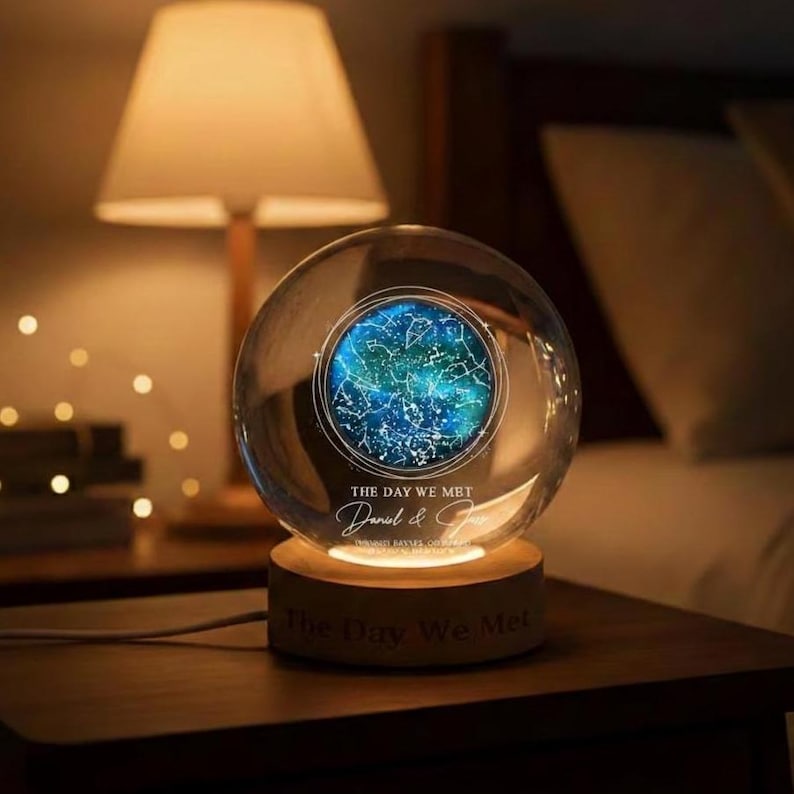 Our Moon Special Day Crystal Ball: Custom Moon Phase Night Light, Romantic Keepsake
