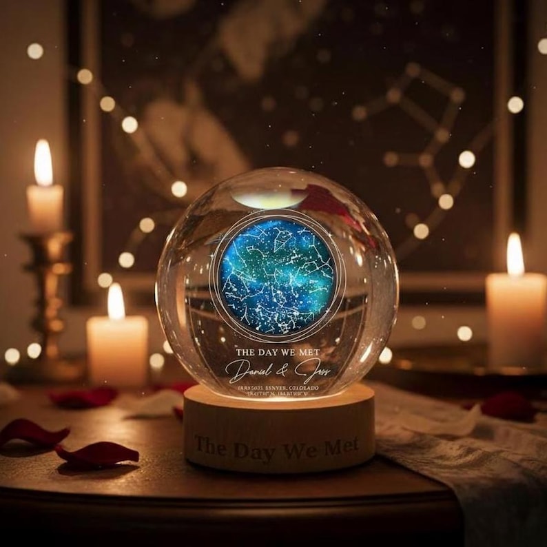 Our Moon Special Day Crystal Ball: Custom Moon Phase Night Light, Romantic Keepsake