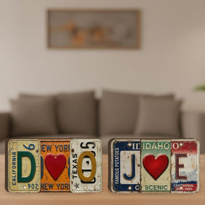 Personalized Couple Wooden Block, License Plate Letters, Initials Heart, Shelf Desk Valentine Decor