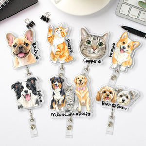 Personalized Acrylic Portrait From Photo Badge Reel: Dog, Cat Retractable ID Holder