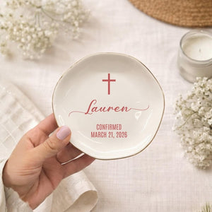 Personalized Baptism Trinket Dish, Custom Confirmation Ring Dish, First Communion Gifts, Goddaughter Baptism Gift, Dedication Jewelry Dish