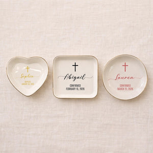 Personalized Baptism Trinket Dish, Custom Confirmation Ring Dish, First Communion Gifts, Goddaughter Baptism Gift, Dedication Jewelry Dish
