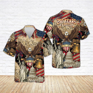 USA 250th Anniversary Hawaiian Shirt, USA 250th Button Shirt, Patriotic Eagle, Statue Of Liberty, 250 Years Of Freedom and Faith Gift