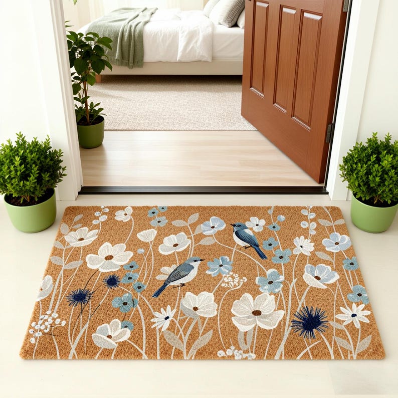 Floral Door Mat, Wildflower Pattern Doormat, Birds Welcome Mat, Entry Mat, Birds Front Door Decor, Flower Doormat, Porch Decor, New Home Decor