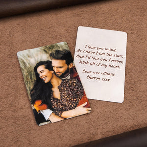 Valentine's Day gift for boyfriend, Personalized wallet photo card, metal wallet insert custom made, Engraved wallet card with picture