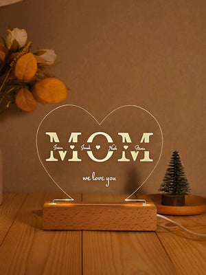 Personalized MOM Night Light, Custom Kids Names, Gift Idea for Mom, Mother's Day Gift, Heart Acrylic Picture Lamp, Birthday Gift for Mom