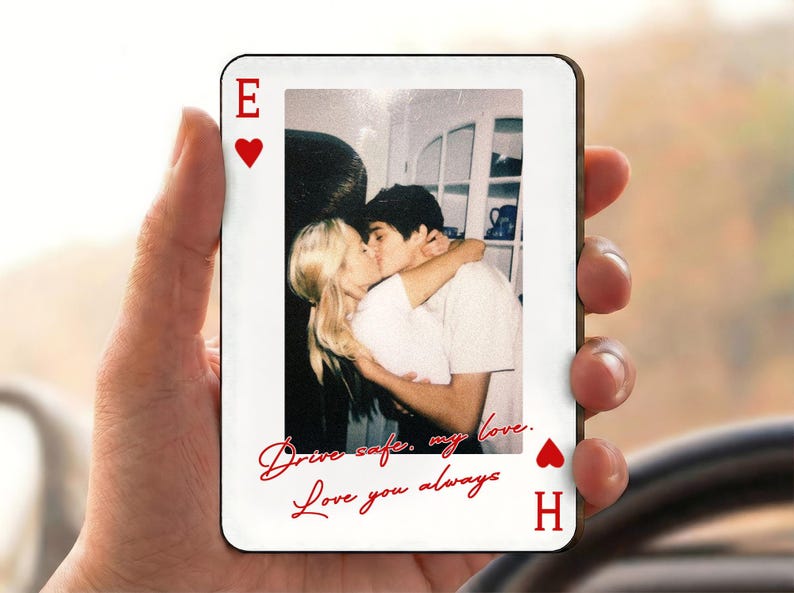 Personalized Valentine Photo Visor Clip Playing Card, Custom Couple Car Gift for Boyfriend Girlfriend, Romantic Love Keepsake