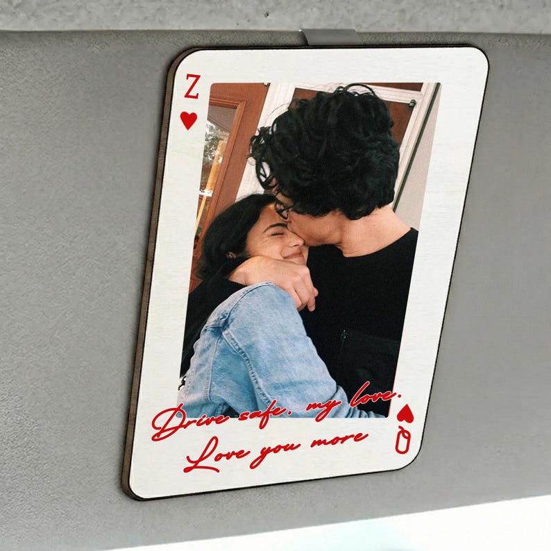 Personalized Valentine Photo Visor Clip Playing Card, Custom Couple Car Gift for Boyfriend Girlfriend, Romantic Love Keepsake