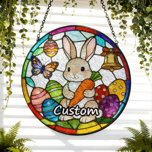 Easter Bunny Suncatcher Stained Glass Rabbit Garden Suncatcher Handmade Easter Window Haning Glass Suncatcher Gift