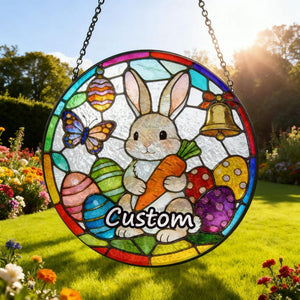 Easter Bunny Suncatcher Stained Glass Rabbit Garden Suncatcher Handmade Easter Window Haning Glass Suncatcher Gift