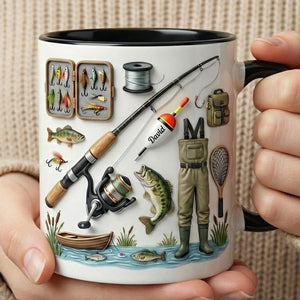 Custom Name Fishing Mug, Fishing Lures Coffee Accent Mug, Father's Day Gift for Grandpa Dad, Gift For Fisherman, Fishing Lover Cups