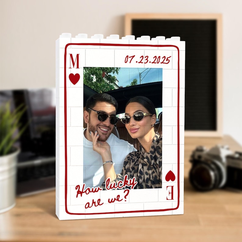 Custom Photo Building Block: Couple Playing Card Puzzle Blocks, Valentines Day Gifts For Boyfriend, Anniversary Gifts, Romantic Home Decor